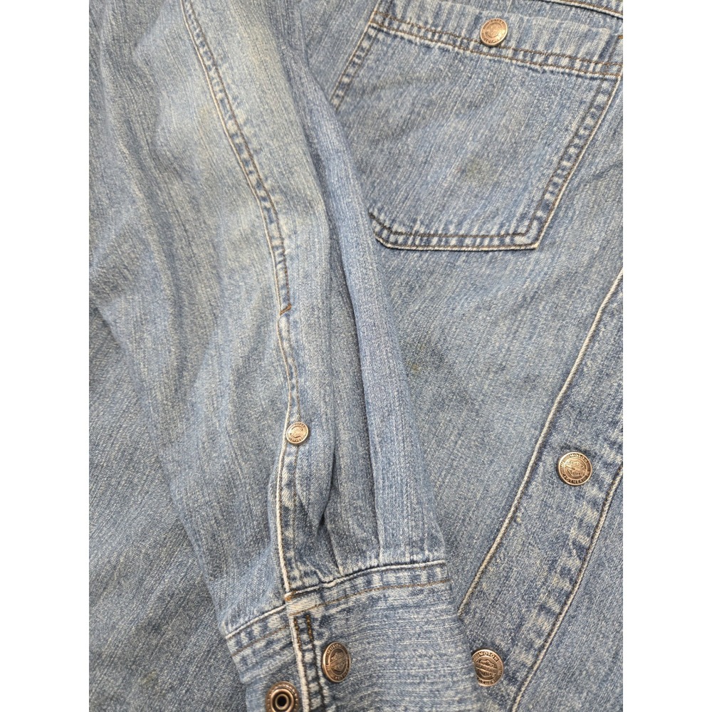 Harley-Davidson Mens Blue Denim Long Sleeve Button Down Shirt Large Moto Riding - Picture 4 of 11